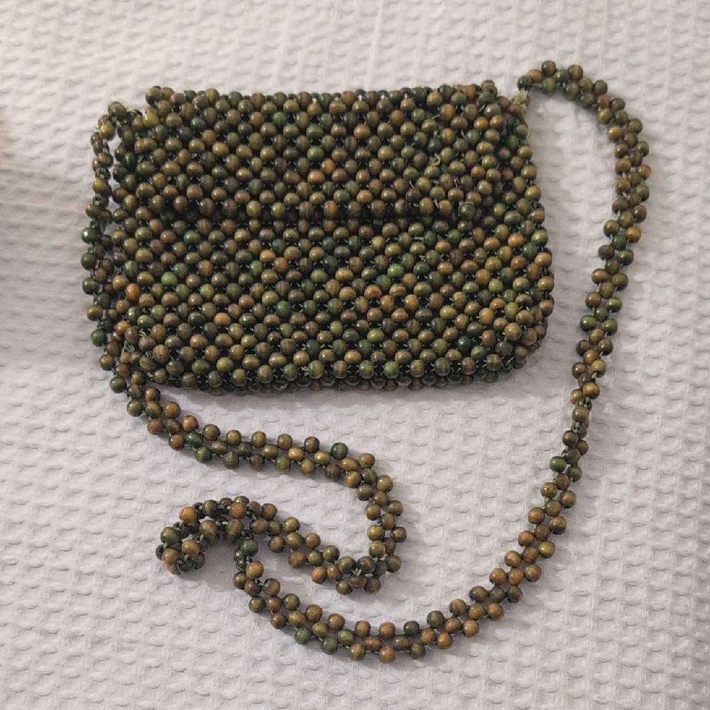 Beaded Olive Green Crossbody Bag